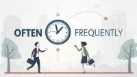 Often과 Frequently의 차이점과 always, sometimes, never 등 영어 빈도 부사 표현을 시각적으로 설명하는 썸네일 이미지.