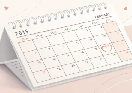 드문 빈도를 나타내는 영어 표현 학습을 상징하는, 몇몇 날짜만 강조된 달력과 돋보기 아이콘 이미지