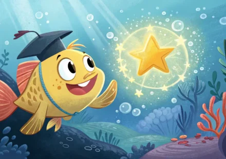 영어 관용구 'drink like a fish' 학습을 상징하는 물고기와 전구 아이콘 일러스트