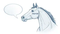 영어 표현 'From the horse's mouth'의 의미를 나타내는 말과 말풍선 라인 아트 그림