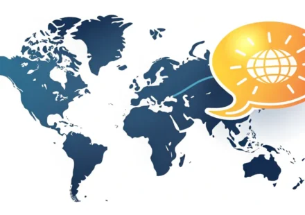 지도와 관련된 영어 표현 학습을 상징하는 지도 아이콘과 말풍선 그래픽