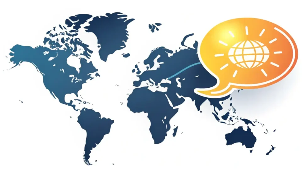 지도와 관련된 영어 표현 학습을 상징하는 지도 아이콘과 말풍선 그래픽