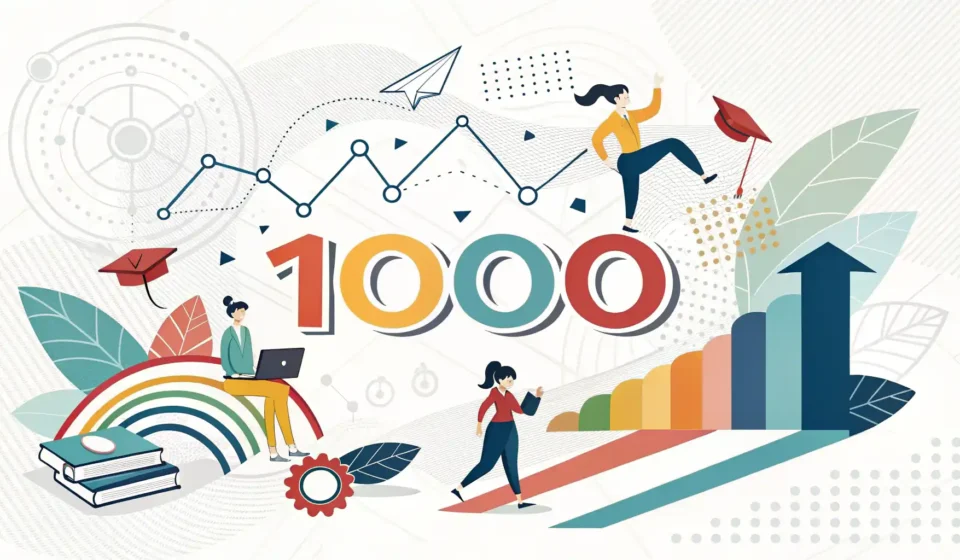 숫자 1000을 영어로 표현하는 법 배우기를 상징하는 그래픽 이미지