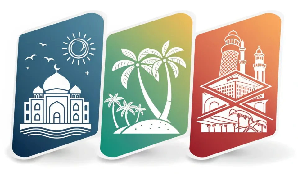 사진 카메라, 연필 드로잉, 물감 붓 아이콘으로 picture, drawing, painting 영어 단어의 차이를 시각적으로 표현한 이미지