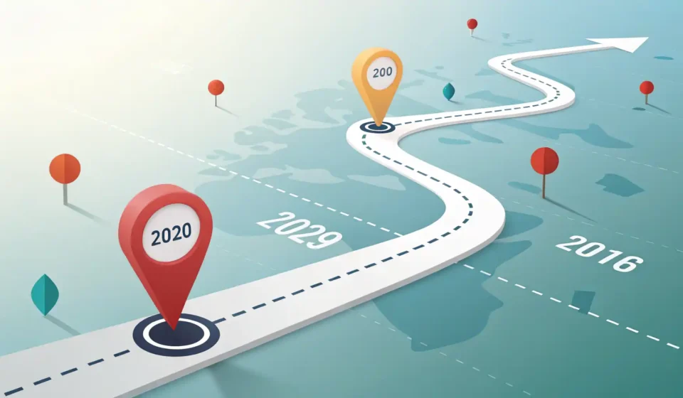 'Afterwards'와 'Later on'의 시간적 차이를 나타내는 타임라인과 화살표 아이콘, 영어 시간 표현 배우기