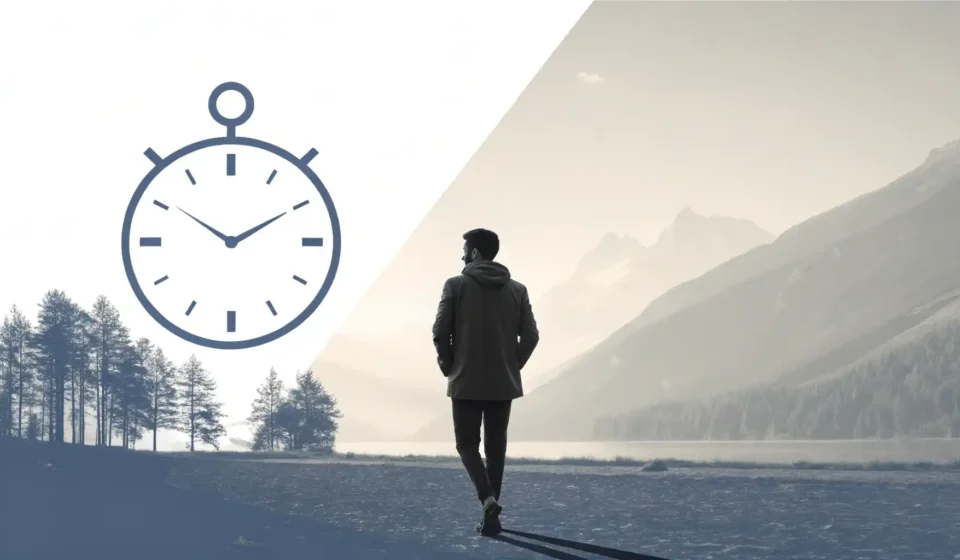 짧은 시간과 긴 시간을 나타내는 시계 아이콘과 영어 표현 학습을 상징하는 말풍선 아이콘 비교 이미지