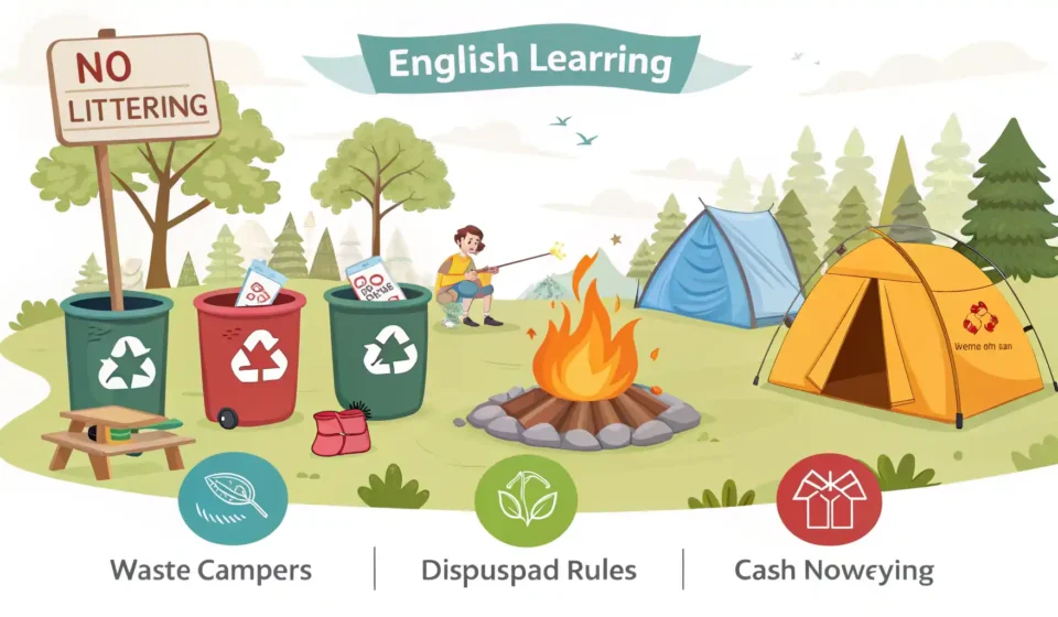캠핑장에서 쓰레기 처리 규칙 영어 영어 학습 이미지