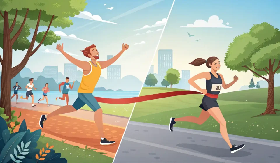 영어 단어 Race의 두 가지 의미인 '경주'와 '인종'을 시각적으로 나타내는 이미지.