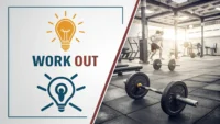 영어 표현 "Work out"과 "Work on"의 차이를 설명하는 썸네일 이미지: 왼쪽에는 문제 해결을 상징하는 전구, 오른쪽에는 작업 과정을 상징하는 타이핑하는 손.