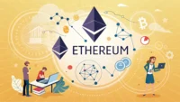 이더리움 로고와 함께 'Blockchain', 'Crypto' 같은 영어 단어 및 학습 관련 아이콘이 표시된 썸네일 이미지, 이더리움 관련 영어 표현 학습 주제를 나타냄.