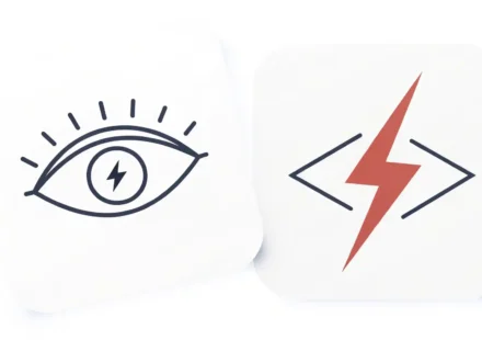 눈 깜빡임 아이콘과 번개 아이콘이 나란히 있어 '순식간'과 '즉시'의 속도 차이를 시각적으로 비교하는 영어 표현 학습 썸네일 이미지.