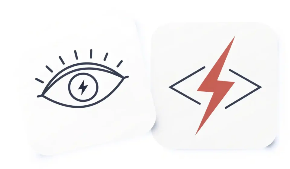 눈 깜빡임 아이콘과 번개 아이콘이 나란히 있어 '순식간'과 '즉시'의 속도 차이를 시각적으로 비교하는 영어 표현 학습 썸네일 이미지.