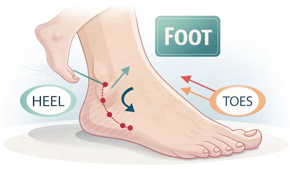 발 그림과 영어 학습을 상징하는 전구 아이콘, 발 관련 영어 표현 배우기