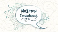 장례식장 직원이 사용하는 조의를 표하는 영어 표현 "My deepest condolences"가 적힌 말풍선과 영어 단어장 이미지.