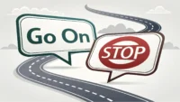 "Go on"과 "Go ahead" 영어 표현의 차이점을 시각적으로 나타내는 아이콘 이미지.