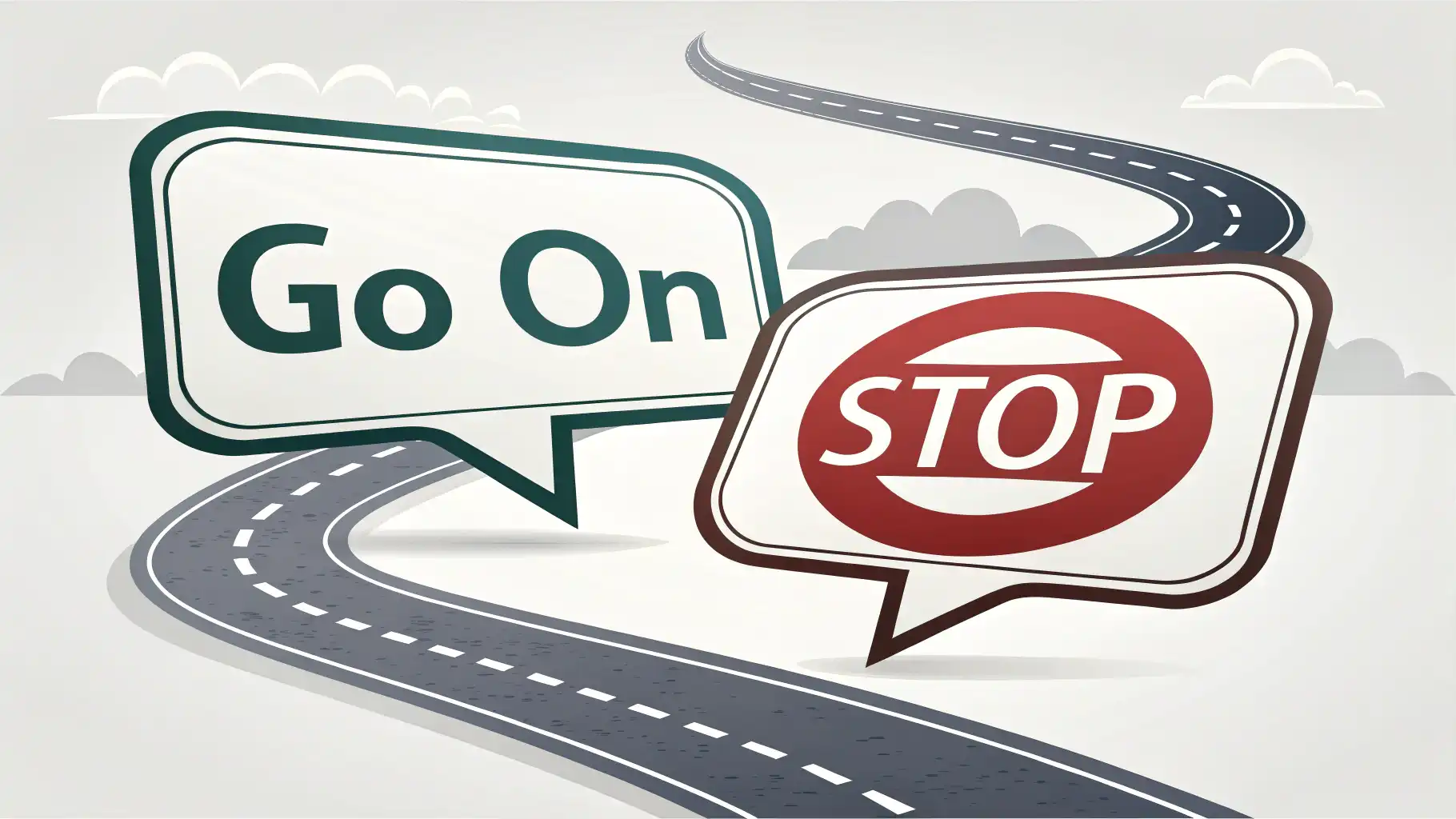 "Go on"과 "Go ahead" 영어 표현의 차이점을 시각적으로 나타내는 아이콘 이미지.