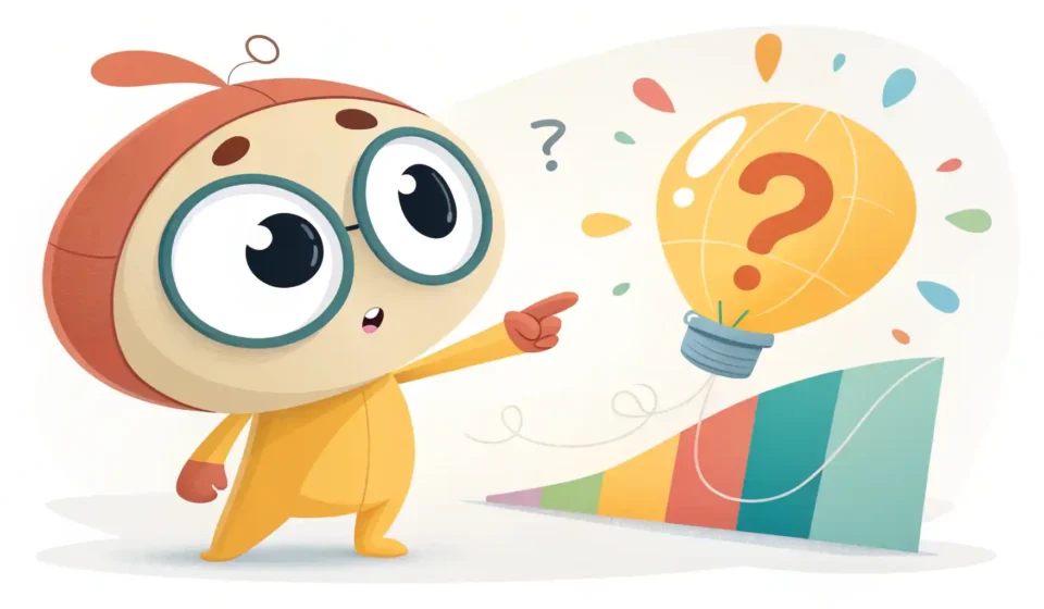 손가락으로 사물을 가리키며 영어로 질문하는 것을 상징하는 물음표 아이콘