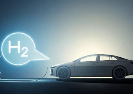 수소차 관련 영어 표현 학습: 수소 자동차와 말풍선 아이콘 그래픽.