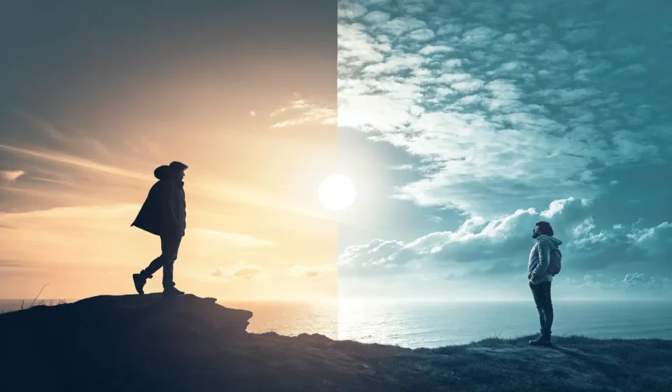 두 개로 나뉜 화면: 왼쪽은 창밖을 보며 아쉬워하거나 소망하는 사람의 모습, 오른쪽은 자물쇠에 정확히 맞는 열쇠 이미지. 영어 조건 표현 'If only'와 'Only if'의 의...