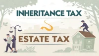 상속세 관련 영어 표현 'Inheritance Tax'와 'Estate Tax'를 설명하는 그래픽 이미지.
