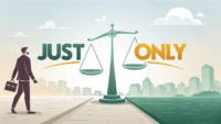 영어 단어 Just와 Only의 차이점과 뉘앙스를 비교 설명하는 그래픽 썸네일 이미지. 제한 및 강조 표현 학습 컨셉.