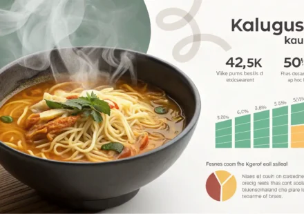 맛있는 칼국수 요리와 영어 학습을 상징하는 아이콘이 함께 있는 이미지