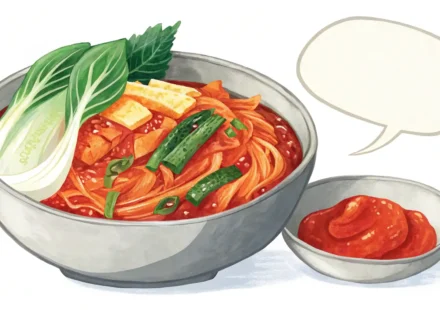 김치와 영어를 상징하는 말풍선 아이콘 이미지
