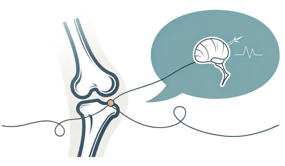 무릎 관련 영어 표현 학습: 무릎 아이콘과 영어 질문을 상징하는 말풍선 이미지.