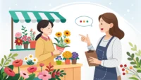 꽃집 점원이 고객과 소통하는 영어 영어 학습 이미지