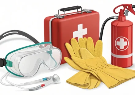 실험실 안전 영어 표현: 보안경, 장갑 등 안전 장비 일러스트