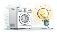세탁기와 전구 아이콘 이미지, 빨래 관련 영어 표현 학습을 상징함