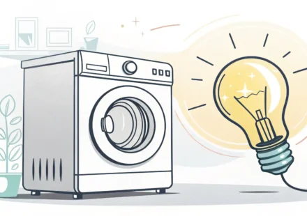 세탁기와 전구 아이콘 이미지, 빨래 관련 영어 표현 학습을 상징함