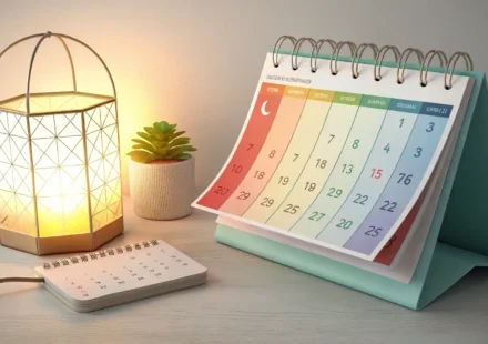영어로 1월부터 12월까지 월 이름을 배우는 것을 상징하는 다채로운 달력과 밝은 전구 아이콘.