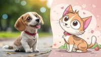 동물 보호소에서 반려동물 입양 관련 영어 표현 배우기 썸네일 이미지 - 강아지와 고양이 그림과 영어 문구