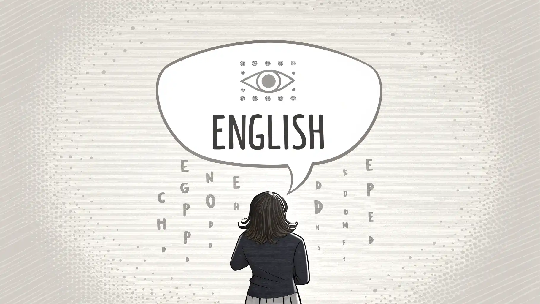 안과에서 사용하는 영어 표현 배우기 컨셉의 눈과 말풍선 일러스트 썸네일 이미지.