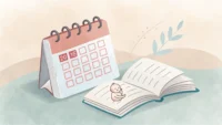 출산휴가 관련 영어 표현 학습을 상징하는 달력 아이콘과 책 아이콘 이미지