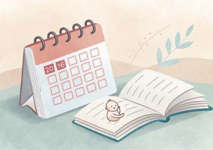출산휴가 관련 영어 표현 학습을 상징하는 달력 아이콘과 책 아이콘 이미지