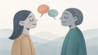정신 건강 관련 영어 표현 학습을 나타내는 차분한 대화 일러스트