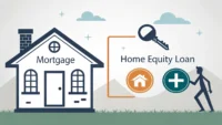 주택담보대출 관련 영어 표현 학습: 'Mortgage'와 'Home Equity Loan'의 차이를 설명하는 비교 일러스트 썸네일.