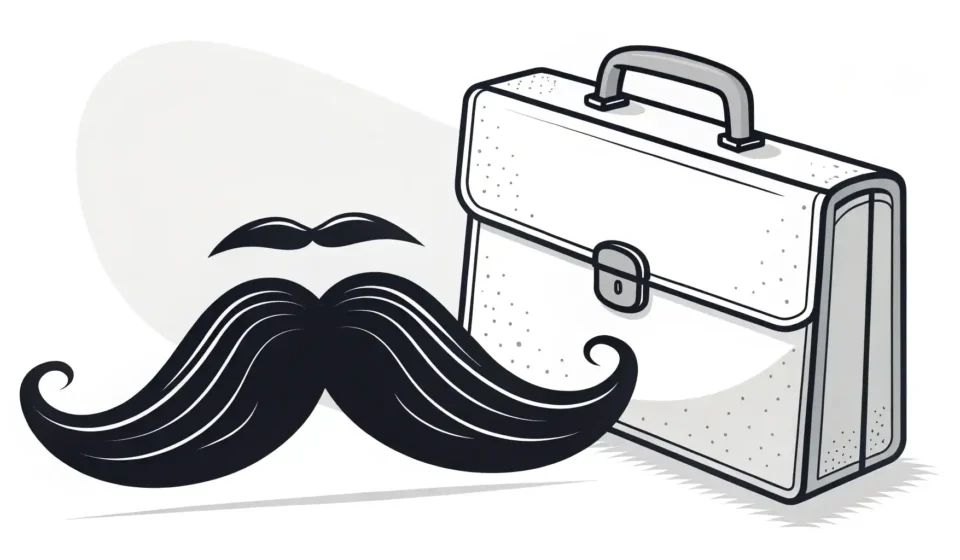 콧수염 모양 아이콘과 영어 학습(사전 또는 말풍선)을 상징하는 아이콘이 나란히 있는 이미지.