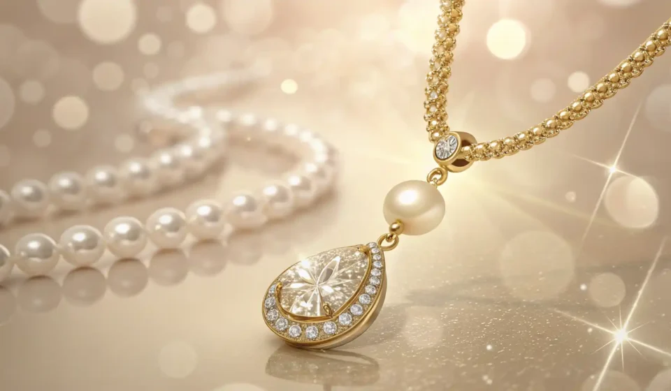 '목걸이' 관련 영어 표현 학습을 나타내는 목걸이와 학습 아이콘 이미지.