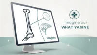 정형외과 관련 영어 표현 학습: 뼈 아이콘과 'Orthopedics', 'Make an appointment' 영어 문구가 적힌 말풍선 일러스트