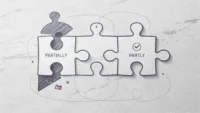 'Partially'와 'Partly' 영어 부사 비교: 두 단어가 적힌 퍼즐 조각이 '영어 표현' 퍼즐에 맞춰지는 이미지.