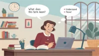 신용대출 관련 영어 표현인 Personal loan과 Unsecured loan을 배우는 모습 일러스트