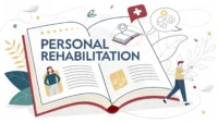 'Personal Rehabilitation'과 'Debt Relief' 영어 단어가 보이는 사전과 전구 아이콘, 개인회생 관련 영어 표현 학습을 나타내는 이미지.