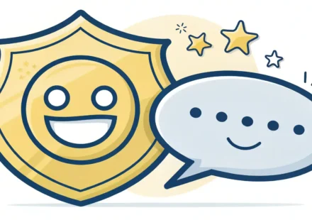 경찰 배지와 영어 국기 패턴 말풍선 아이콘, 경찰 관련 상황에서 사용하는 영어 표현 학습을 나타냄.