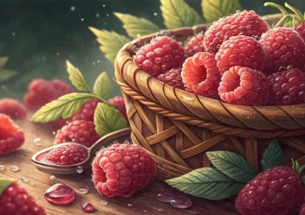 신선한 라즈베리와 영어 표현 학습을 상징하는 이미지