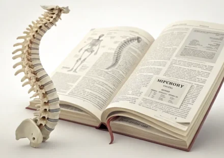 척추측만증(Scoliosis) 관련 영어 표현 배우기: 척추 그림과 영어 학습 상징 이미지