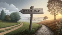 "Set off"(출발/시작)와 "Set on"(공격/부추김)의 의미 차이를 시각적으로 대비하여 보여주는 영어 구동사 학습 썸네일 이미지.