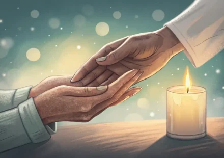 단기보호 관련 영어 표현 학습: 도움의 손길과 짧은 기간을 나타내는 달력, 영어 소통을 상징하는 말풍선 아이콘.